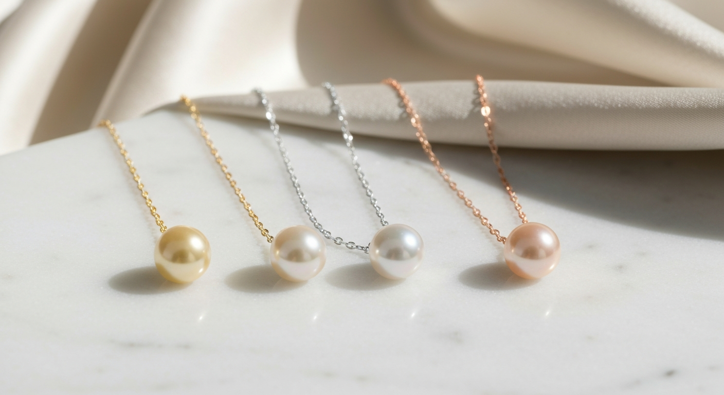 Pearl pendants on yellow gold, white gold and rose gold
